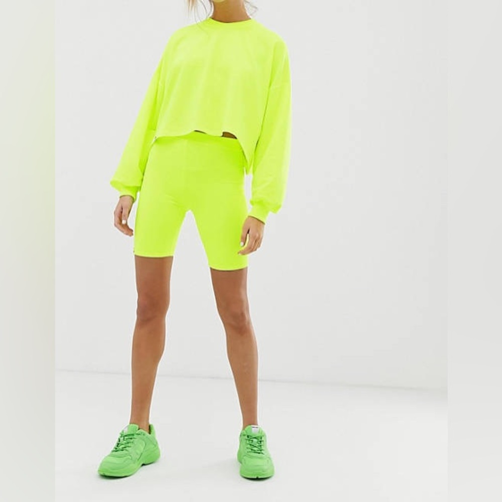 Asos collab Bershka x PANTONE legging biker shorts in neon yellow